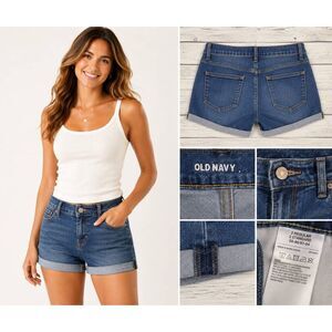 Old Navy Women’s Cuffed Denim Shorts Size 2 Regular Medium Wash Stretch Jean Cas